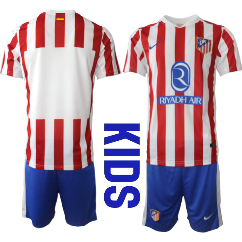 Youth 2025-2026 Club Atletico Madrid home Blue Blank Soccer Jersey